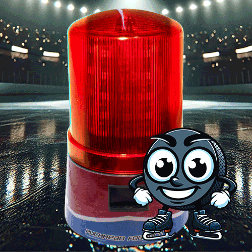Puckhead Foghorn lighting up and sounding off after a goal